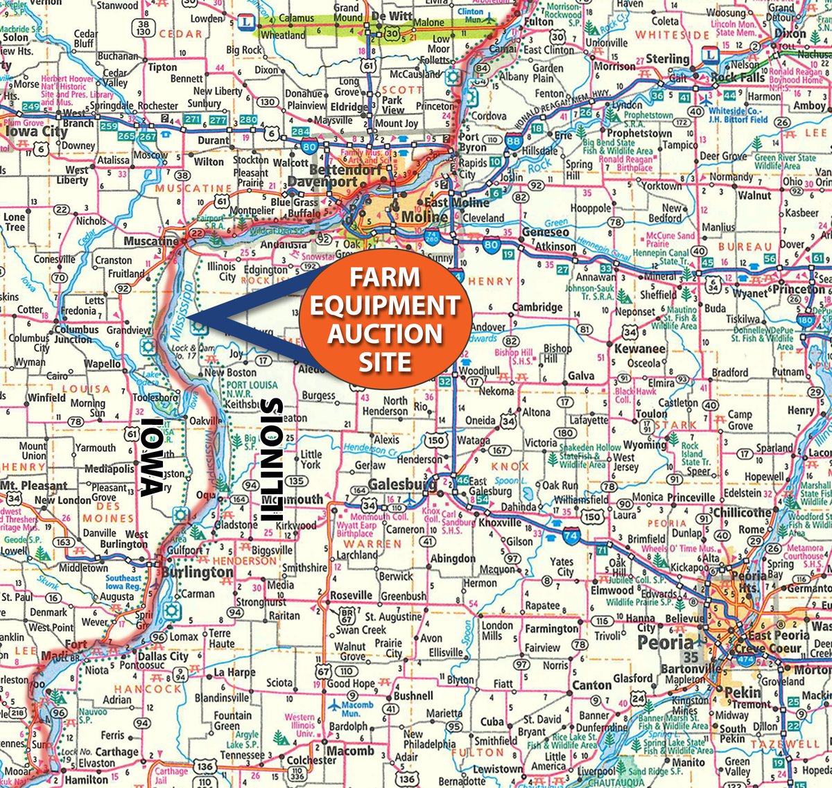 Area map - FARM EQUIPMENT AUCTION IN FULTON COUNTY, ILLINOIS